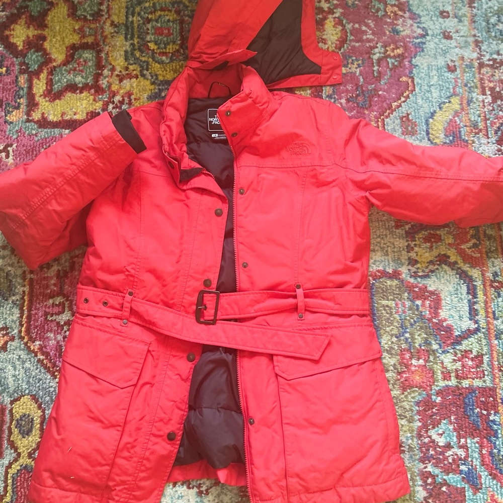 North Face Fiery Red Arctic Parka w/ Detachable Hood and Belt